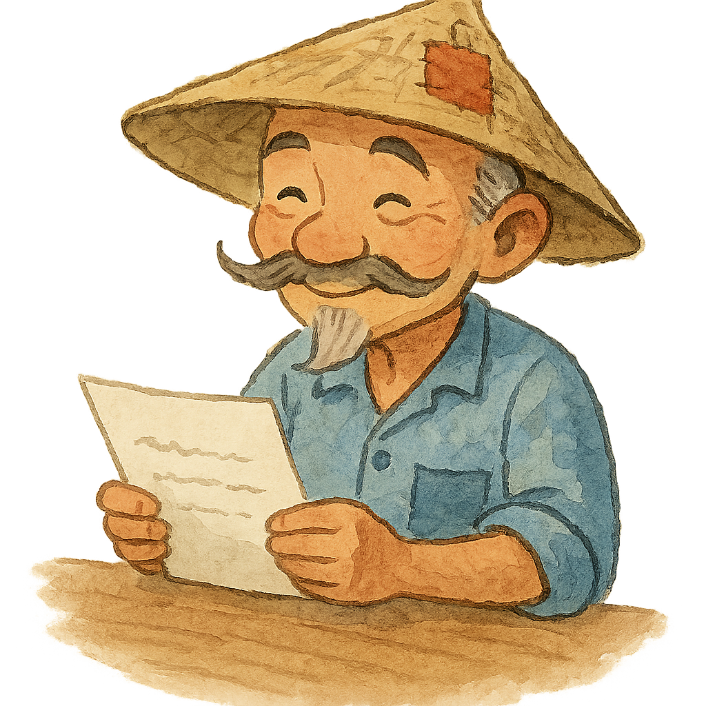 Der chinesische Bauer beim Lesen einer Geschichte