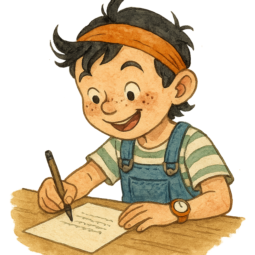 Charly beim Schreiben einer Geschichte